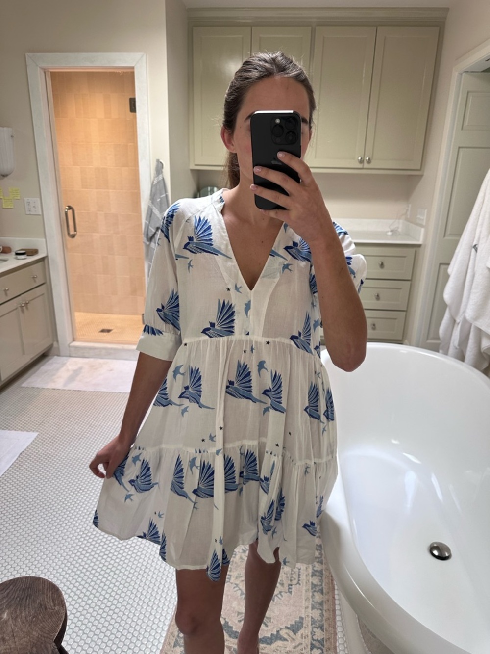 Tallulah & Hope White & Blue Printed Tiered V-Neck Sundress